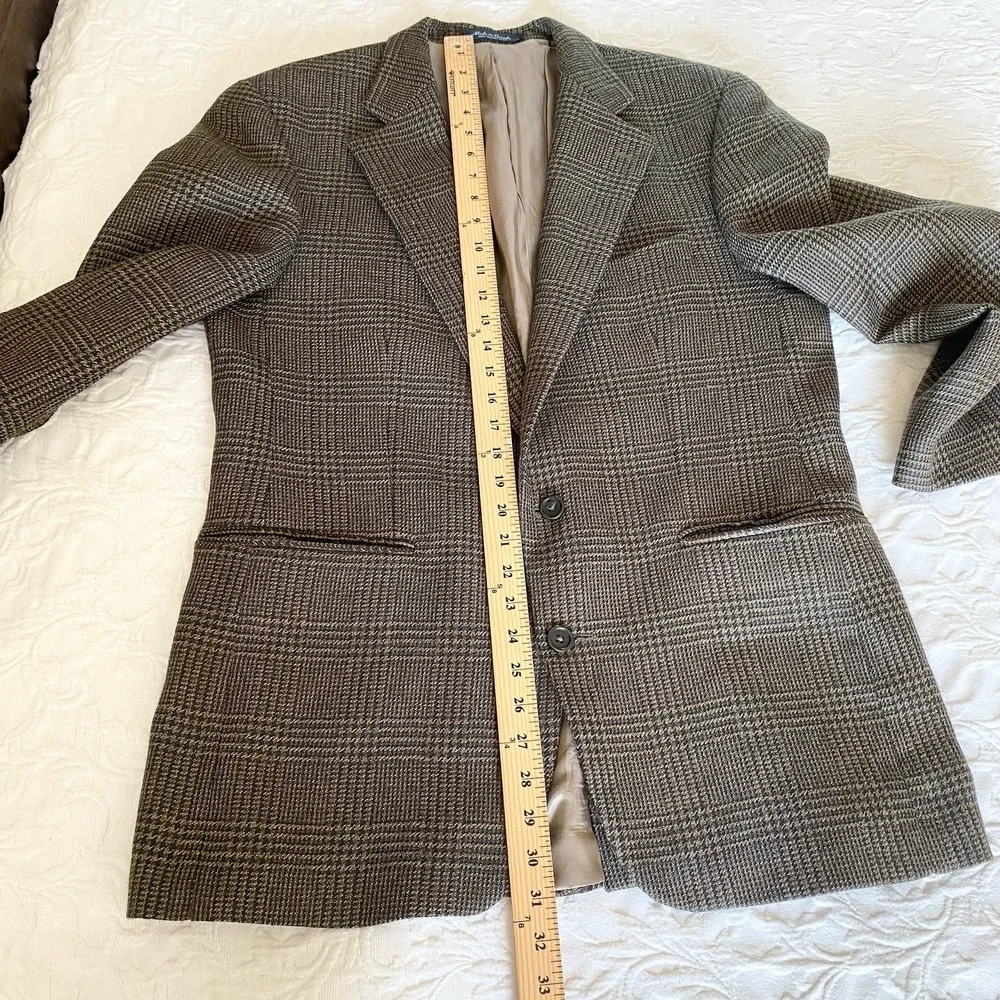 VTG Chaps Ralph Lauren Blazer Men 41R Olive Brown Houndstooth Canada Coat Wool